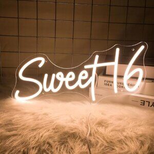 16.8 Inch Sweet 16 Neon Sign, USB Powered with Dimmer Switch 16th Birthday Party